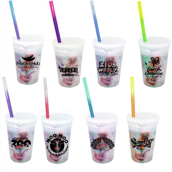 DA70817 17 oz. Rainbow Confetti Mood Cup with Straw Lid Set and Custom Imprint